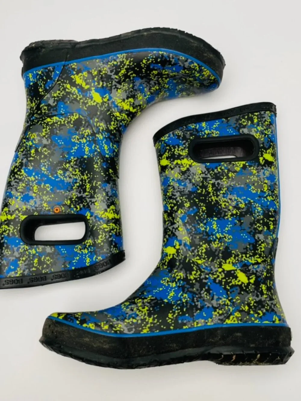 BOGS Classic Kids Rain Boot – Blue/Yellow Micro Camo (Youth Size 4 / EU 37)